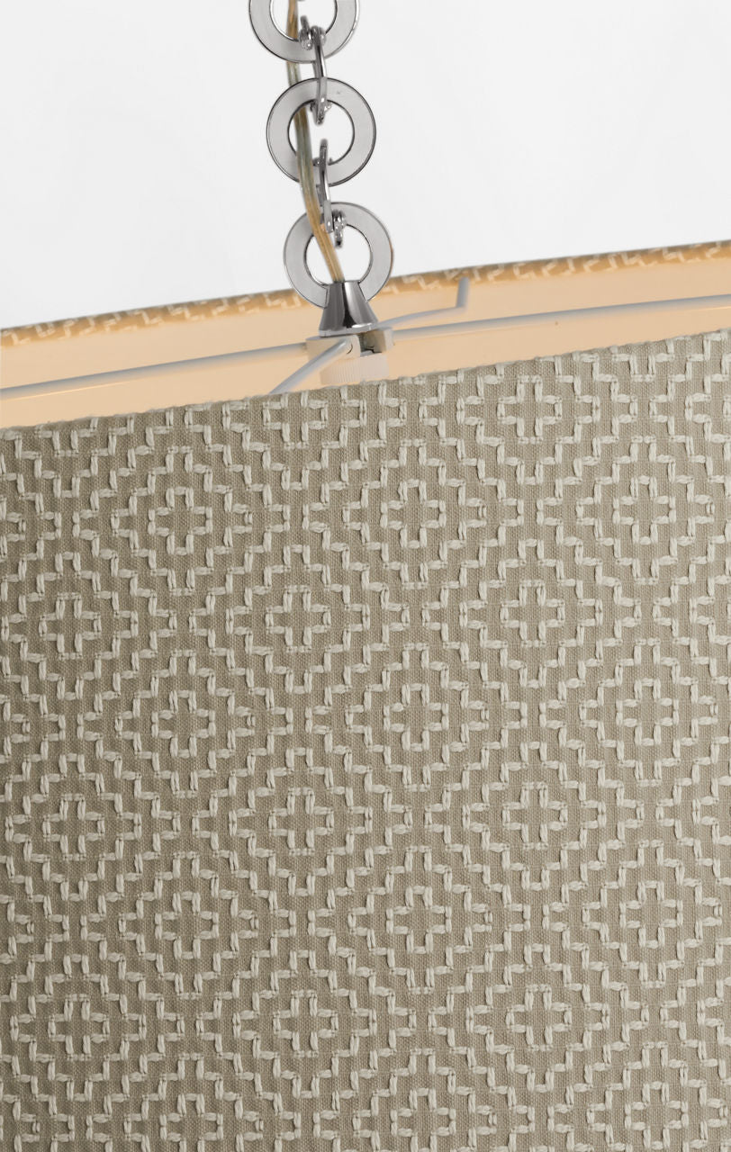 Evelyn 33" Hanging Shade | Polished Nickel and White Oak | Schumacher Dove Soho Weave Shade