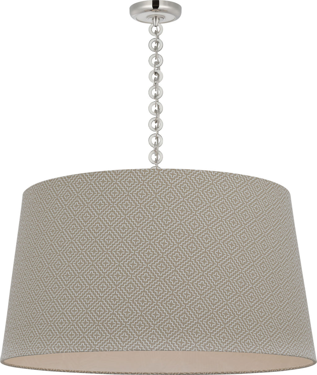 Evelyn 33" Hanging Shade | Polished Nickel and White Oak | Schumacher Dove Soho Weave Shade