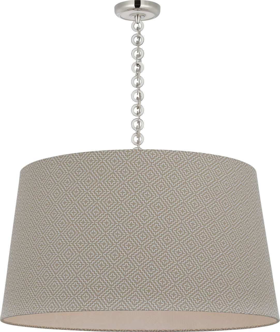 Evelyn 33" Hanging Shade | Polished Nickel and White Oak | Schumacher Dove Soho Weave Shade