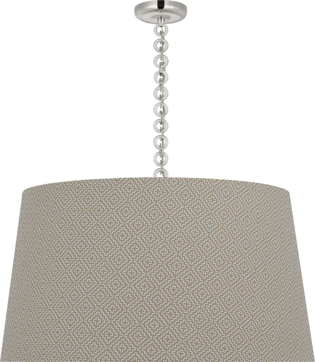 Evelyn 33" Hanging Shade | Polished Nickel and White Oak | Schumacher Dove Soho Weave Shade