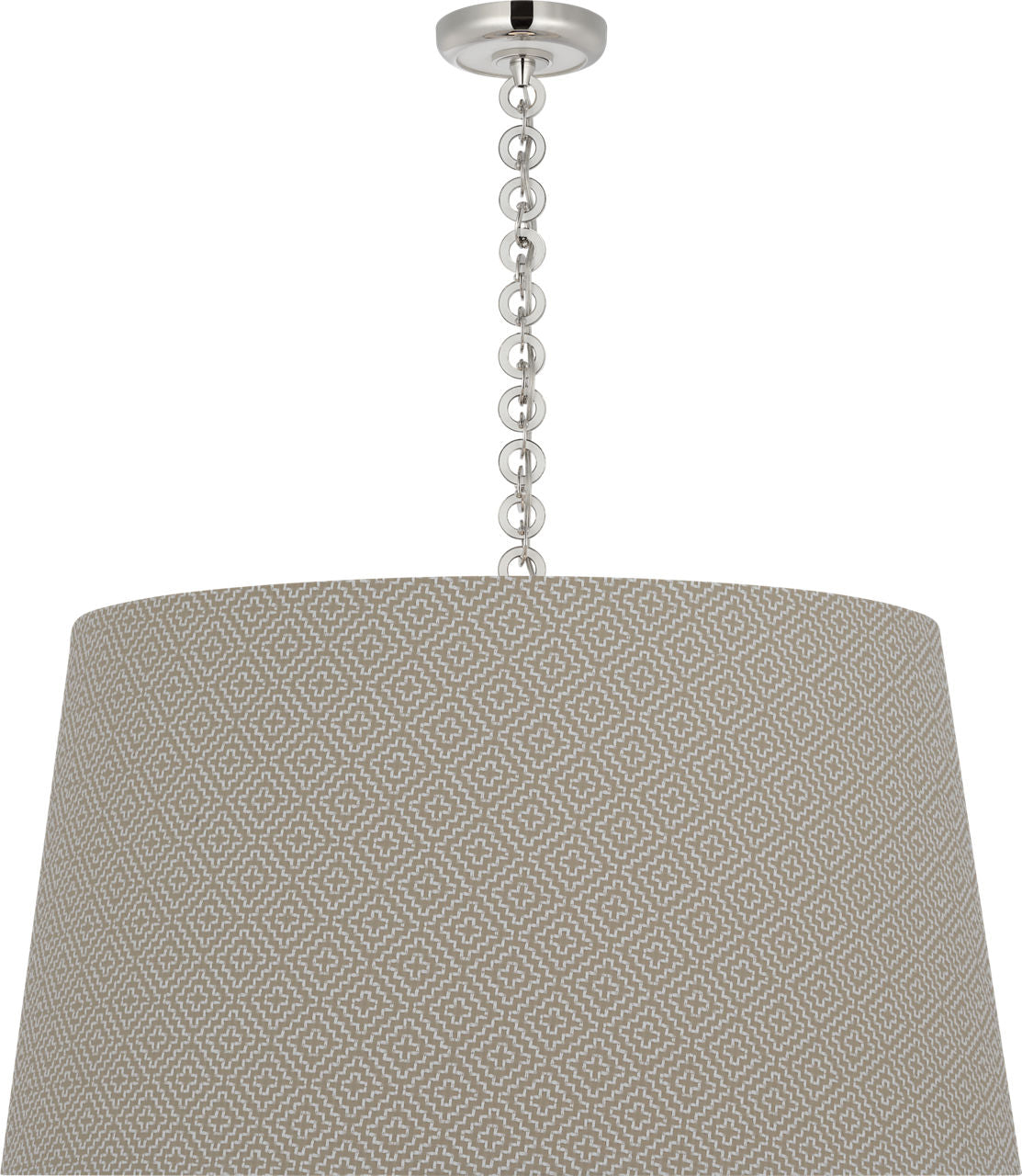 Evelyn 33" Hanging Shade | Polished Nickel and White Oak | Schumacher Dove Soho Weave Shade