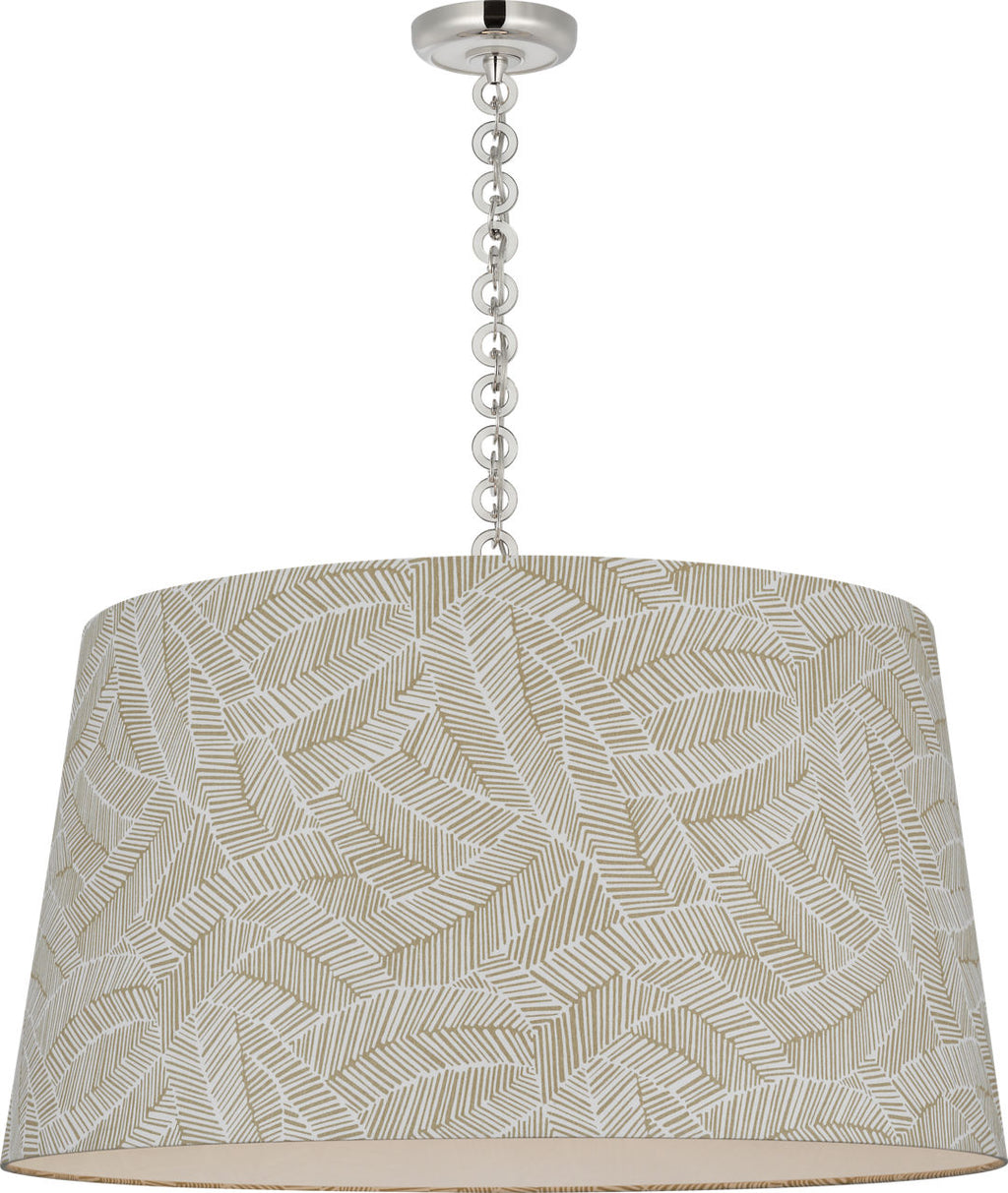 Evelyn 33" Hanging Shade | Polished Nickel and White Oak | Schumacher Taupe Abstract Leaf Shade