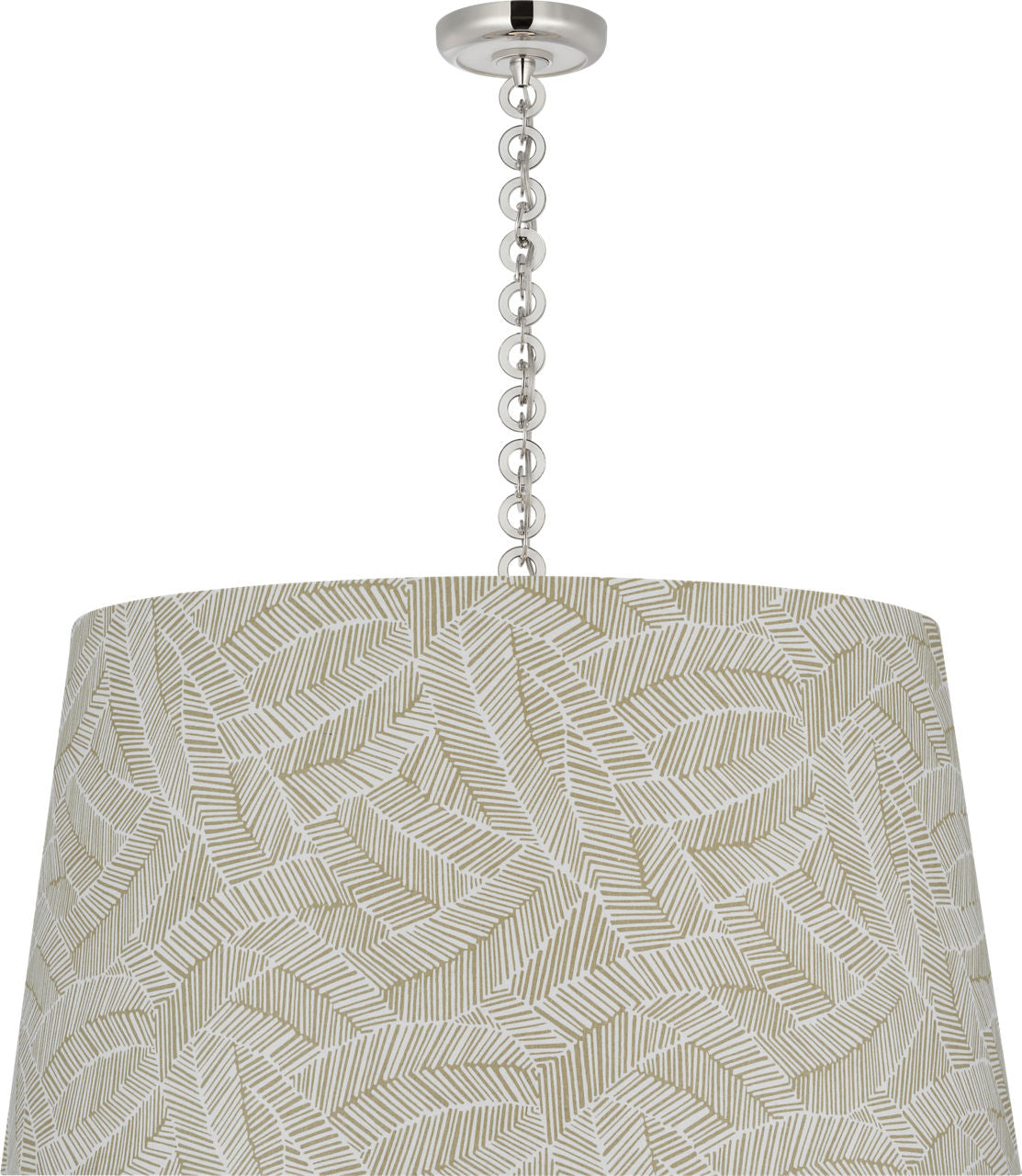 Evelyn 33" Hanging Shade | Polished Nickel and White Oak | Schumacher Taupe Abstract Leaf Shade