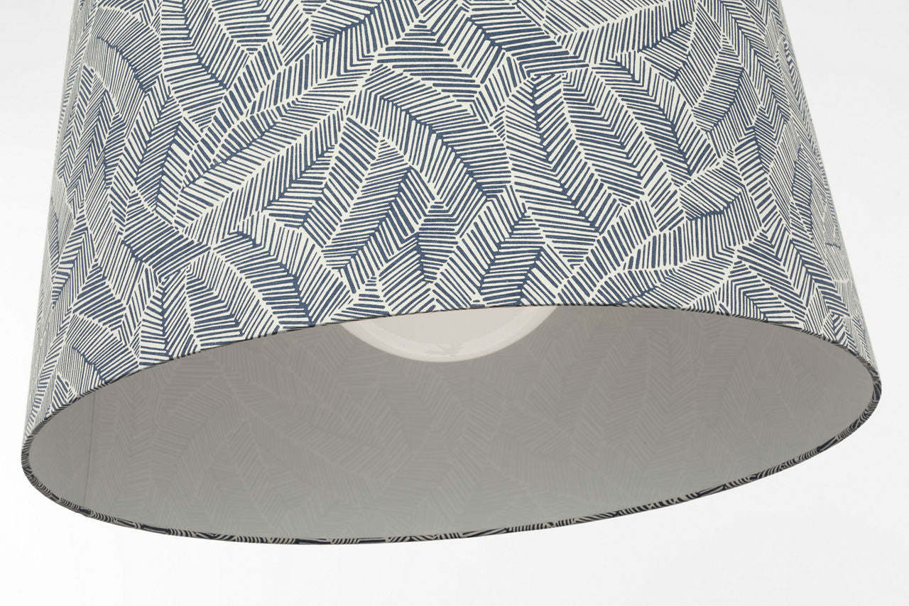 Evelyn 33" Hanging Shade | Polished Nickel and White Oak | Schumacher Navy Abstract Leaf Shade