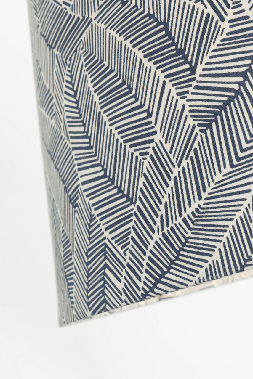 Evelyn 33" Hanging Shade | Polished Nickel and White Oak | Schumacher Navy Abstract Leaf Shade