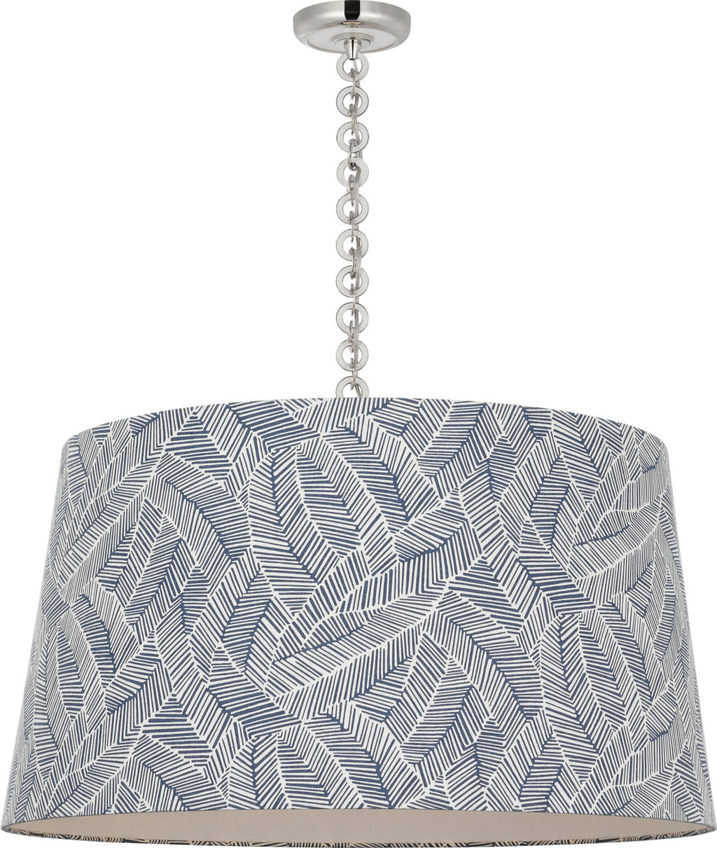 Evelyn 33" Hanging Shade | Polished Nickel and White Oak | Schumacher Navy Abstract Leaf Shade