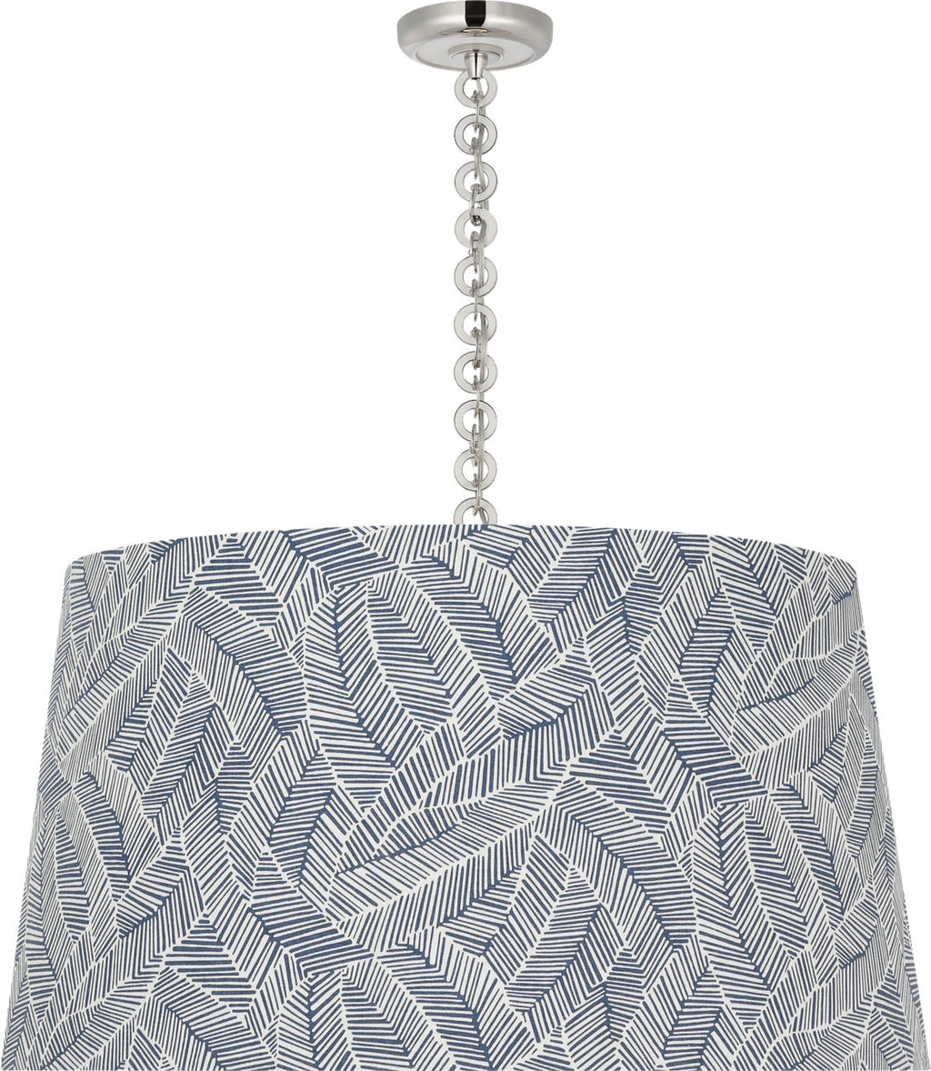 Evelyn 33" Hanging Shade | Polished Nickel and White Oak | Schumacher Navy Abstract Leaf Shade