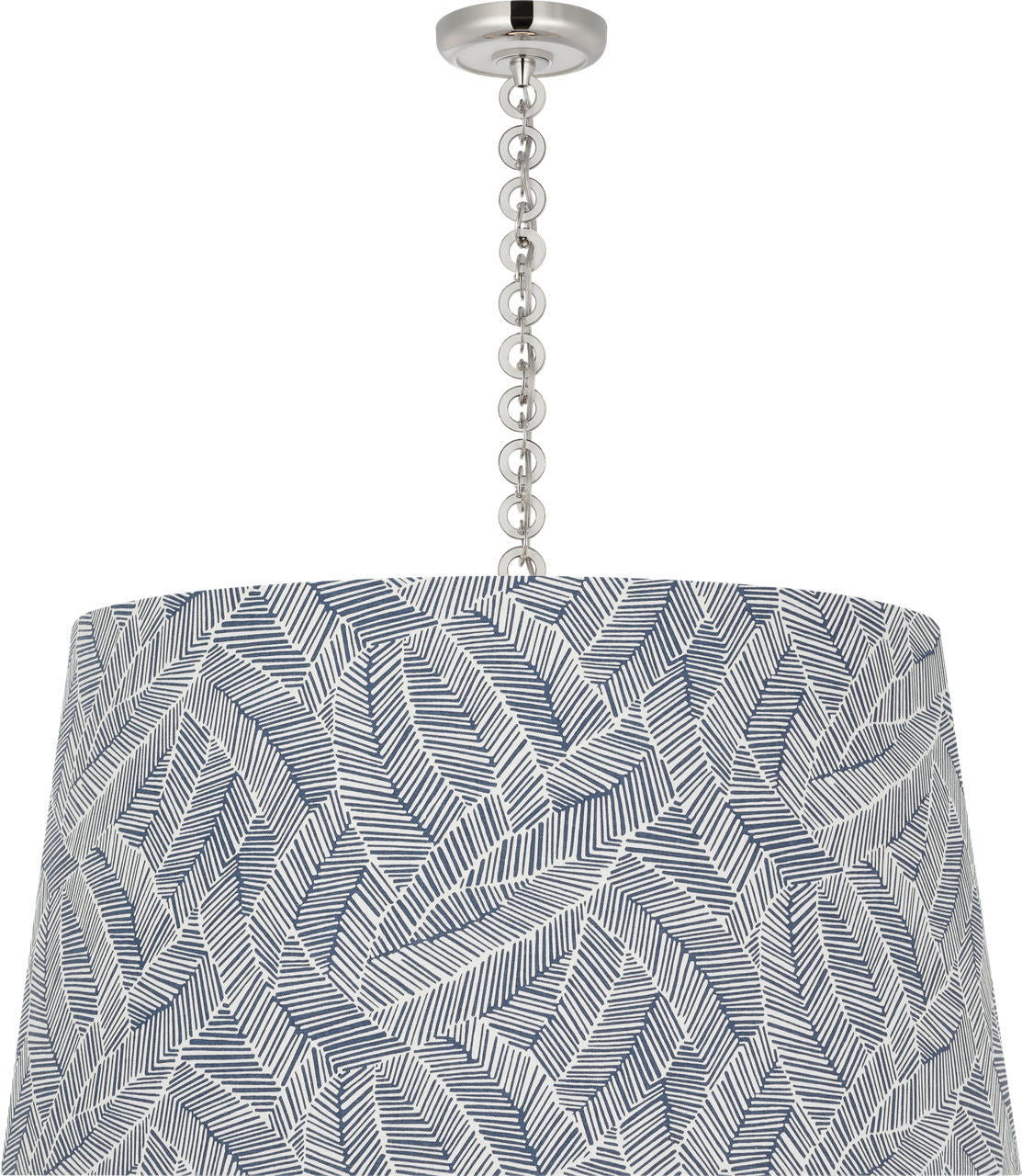 Evelyn 33" Hanging Shade | Polished Nickel and White Oak | Schumacher Navy Abstract Leaf Shade