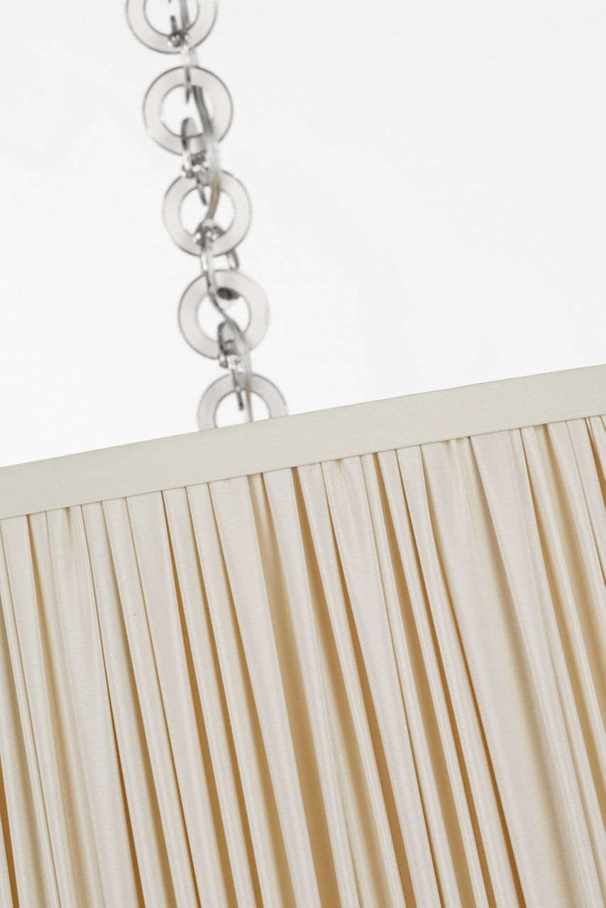 Evelyn 33" Hanging Shade | Polished Nickel and White Oak | Champagne Silk Pleated Shade