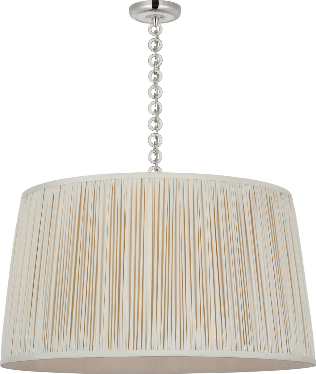 Evelyn 33" Hanging Shade | Polished Nickel and White Oak | Champagne Silk Pleated Shade