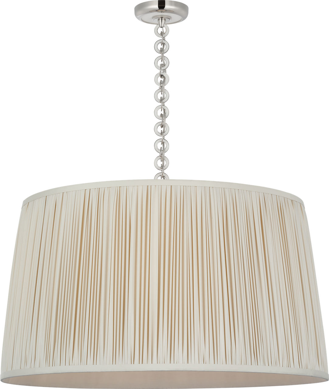 Evelyn 33" Hanging Shade | Polished Nickel and White Oak | Champagne Silk Pleated Shade