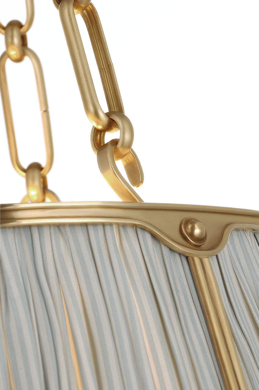 Allister 16" Hanging Shade | Hand-Rubbed Antique Brass | Schumacher Blue Charee Stripe Pleated Shade