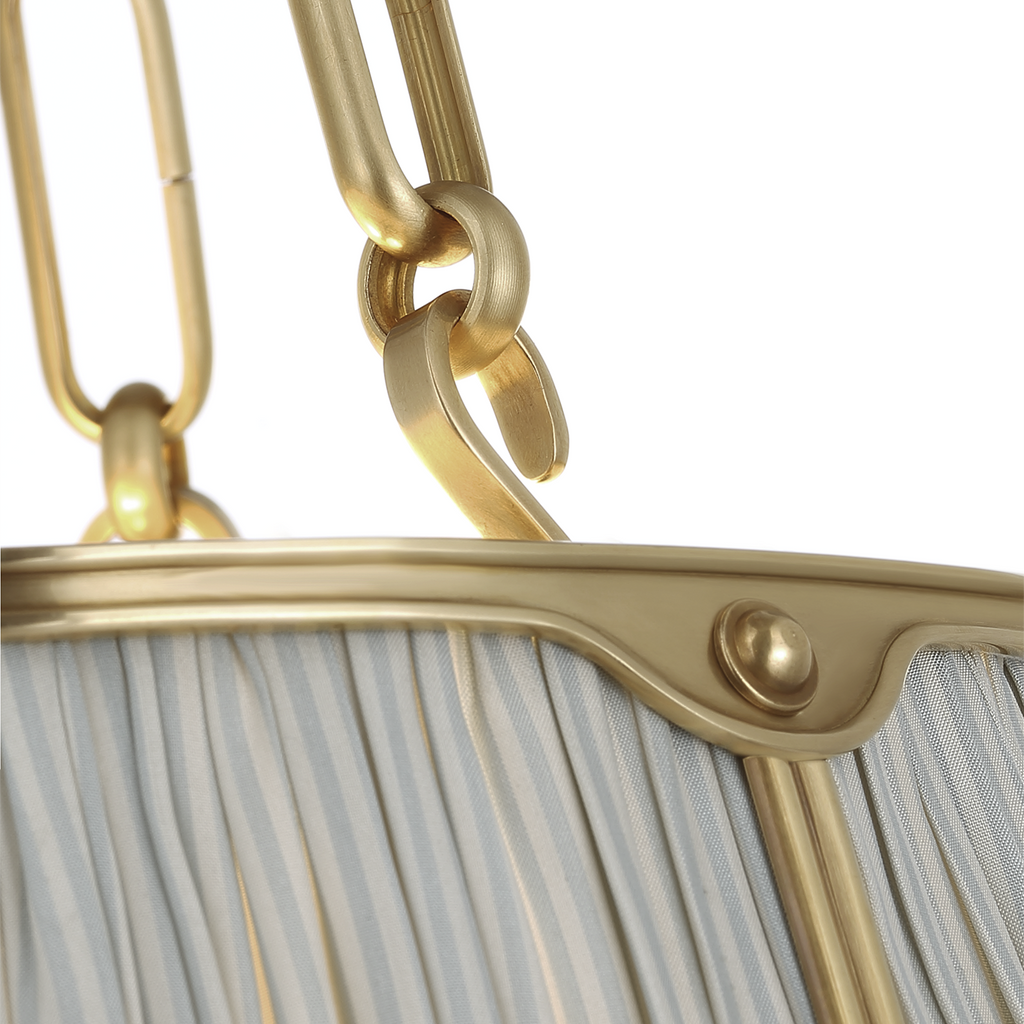 Allister 16" Hanging Shade | Hand-Rubbed Antique Brass | Schumacher Blue Charee Stripe Pleated Shade