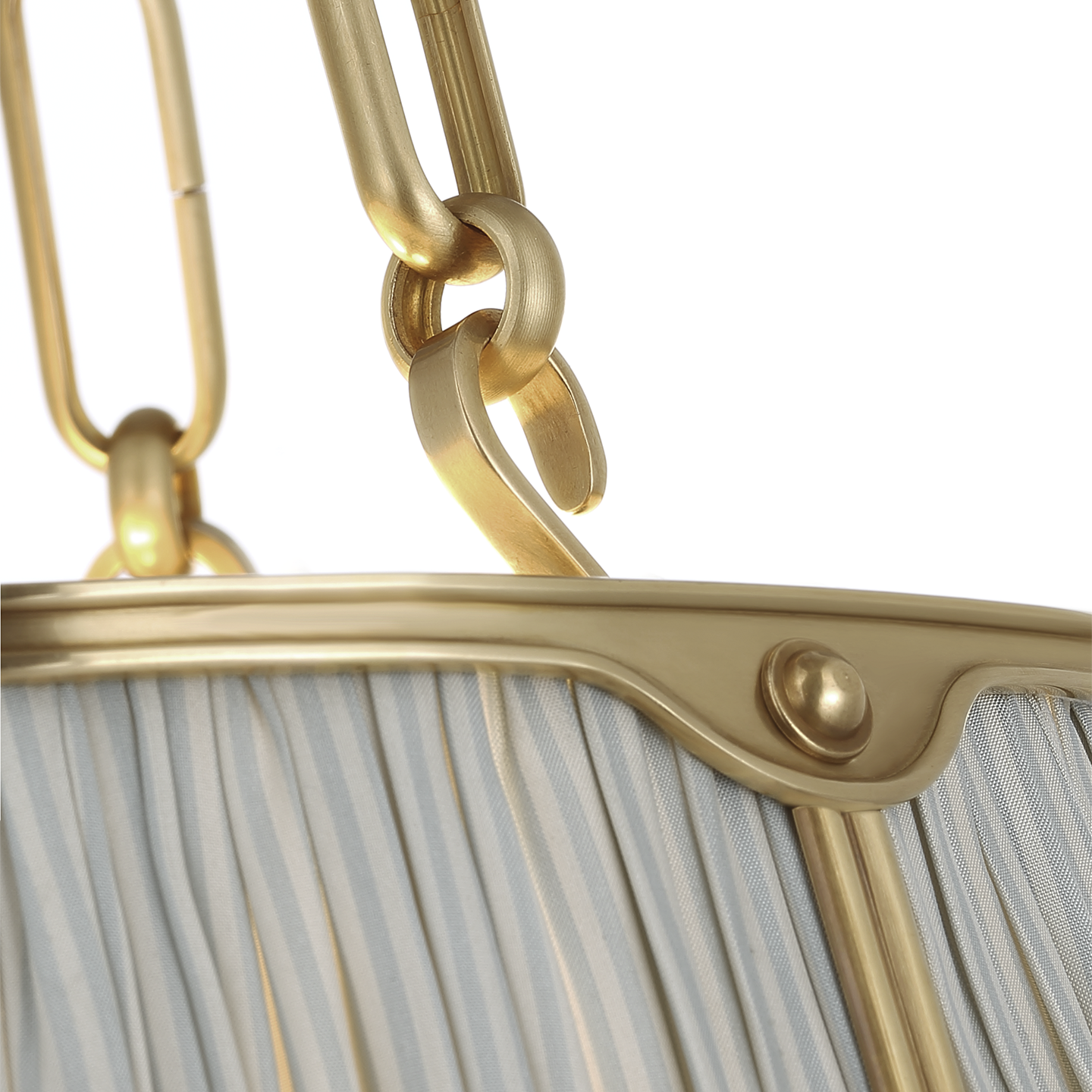 Allister 16" Hanging Shade | Hand-Rubbed Antique Brass | Schumacher Blue Charee Stripe Pleated Shade