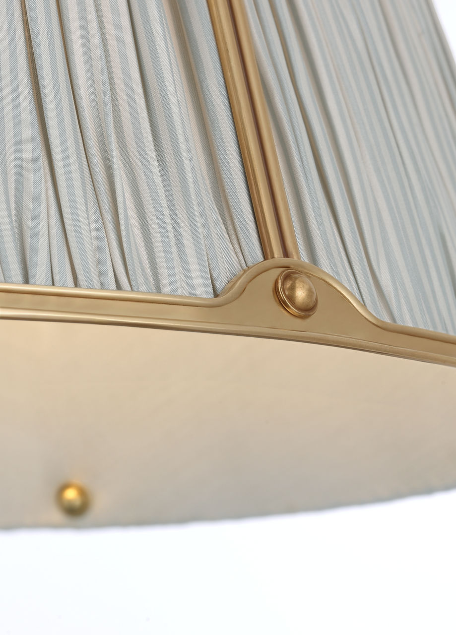 Allister 16" Hanging Shade | Hand-Rubbed Antique Brass | Schumacher Blue Charee Stripe Pleated Shade