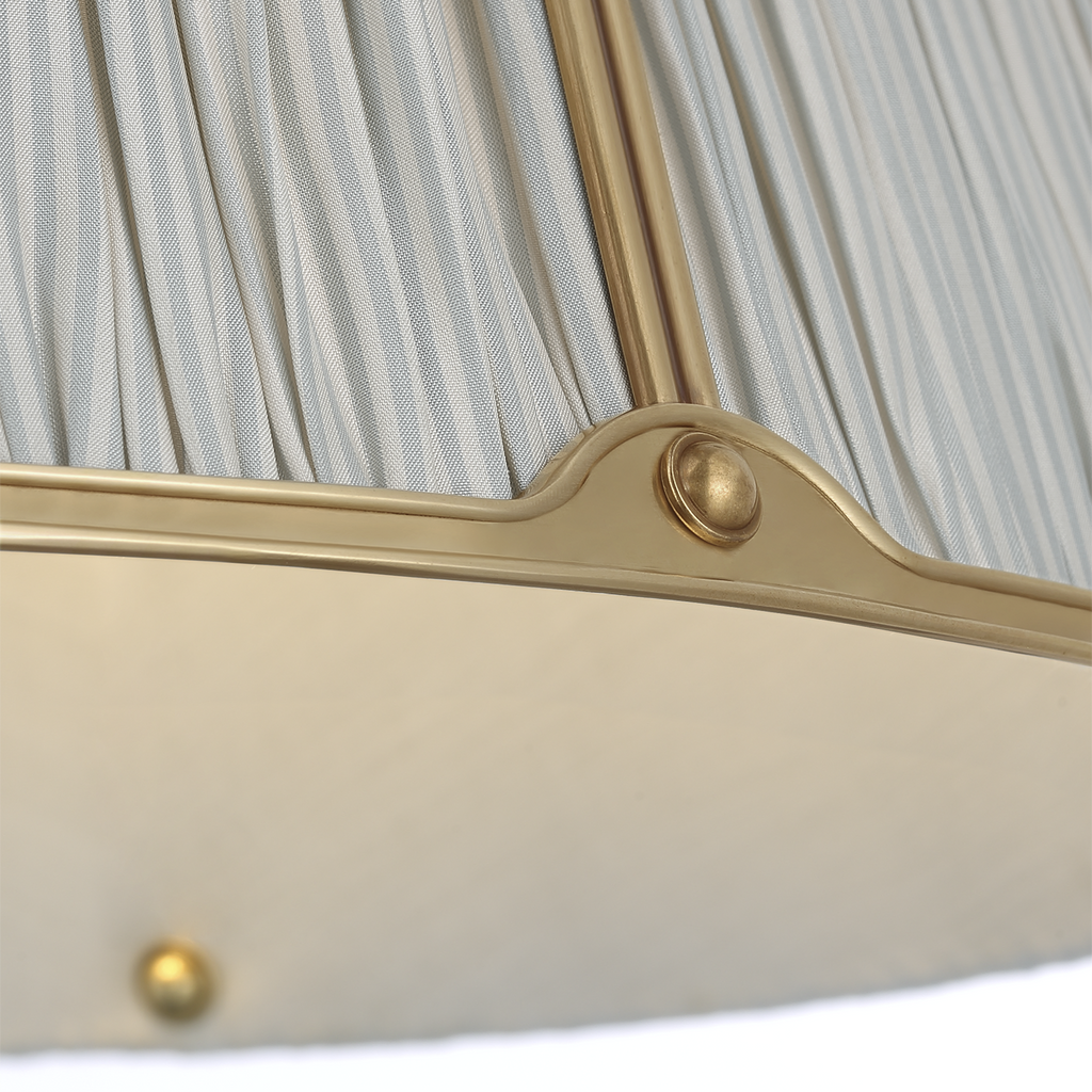Allister 16" Hanging Shade | Hand-Rubbed Antique Brass | Schumacher Blue Charee Stripe Pleated Shade