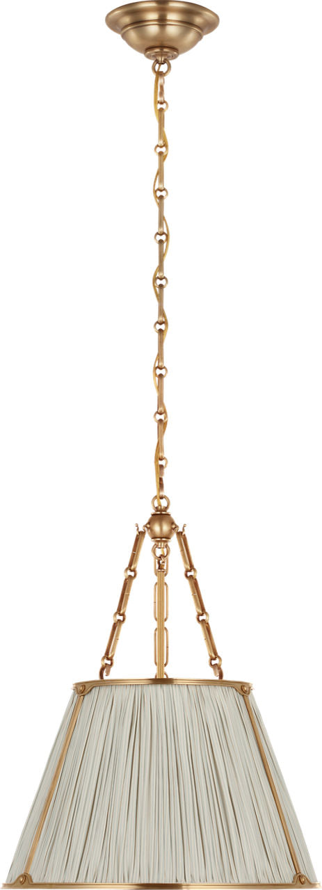 Allister 16" Hanging Shade | Hand-Rubbed Antique Brass | Schumacher Blue Charee Stripe Pleated Shade