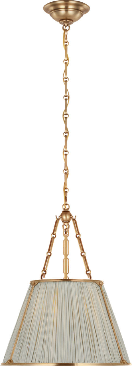 Allister 16" Hanging Shade | Hand-Rubbed Antique Brass | Schumacher Blue Charee Stripe Pleated Shade