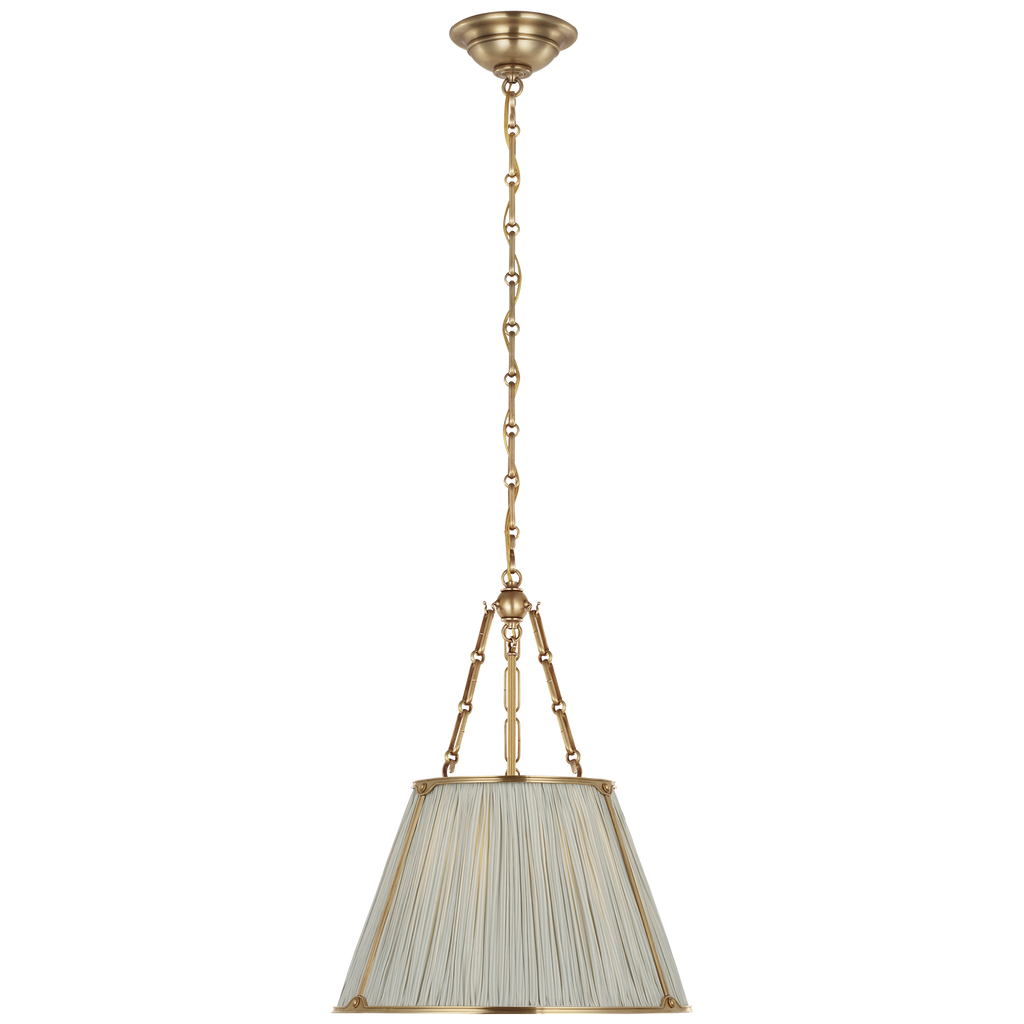 Allister 16" Hanging Shade | Hand-Rubbed Antique Brass | Schumacher Blue Charee Stripe Pleated Shade