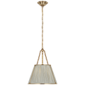 Allister 16" Hanging Shade | Hand-Rubbed Antique Brass | Schumacher Blue Charee Stripe Pleated Shade