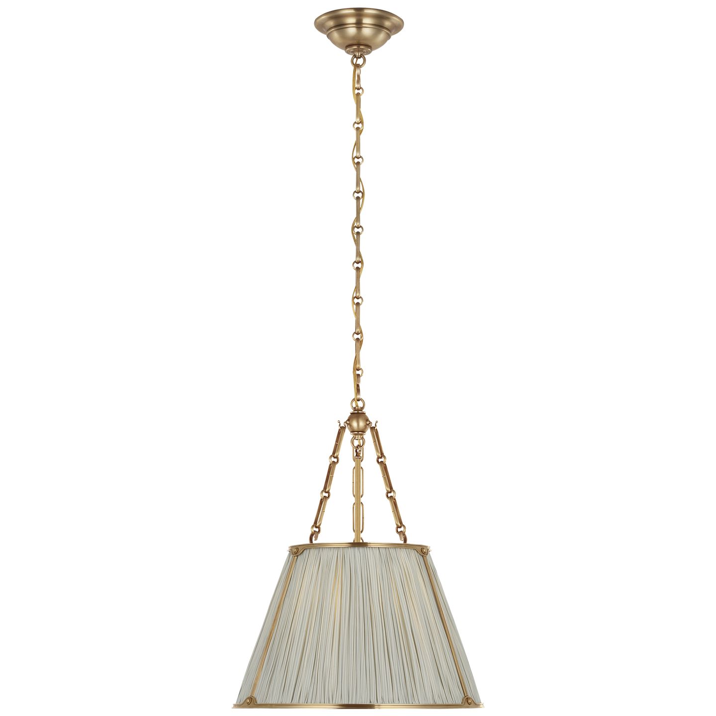 Allister 16" Hanging Shade | Hand-Rubbed Antique Brass | Schumacher Blue Charee Stripe Pleated Shade