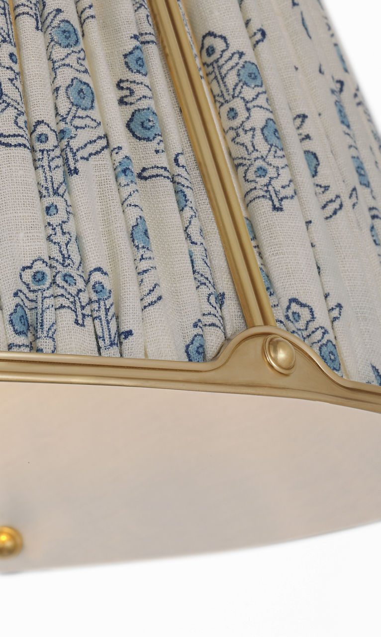 Allister 16" Hanging Shade | Hand-Rubbed Antique Brass | Schumacher Blue Aditi Pleated Shade