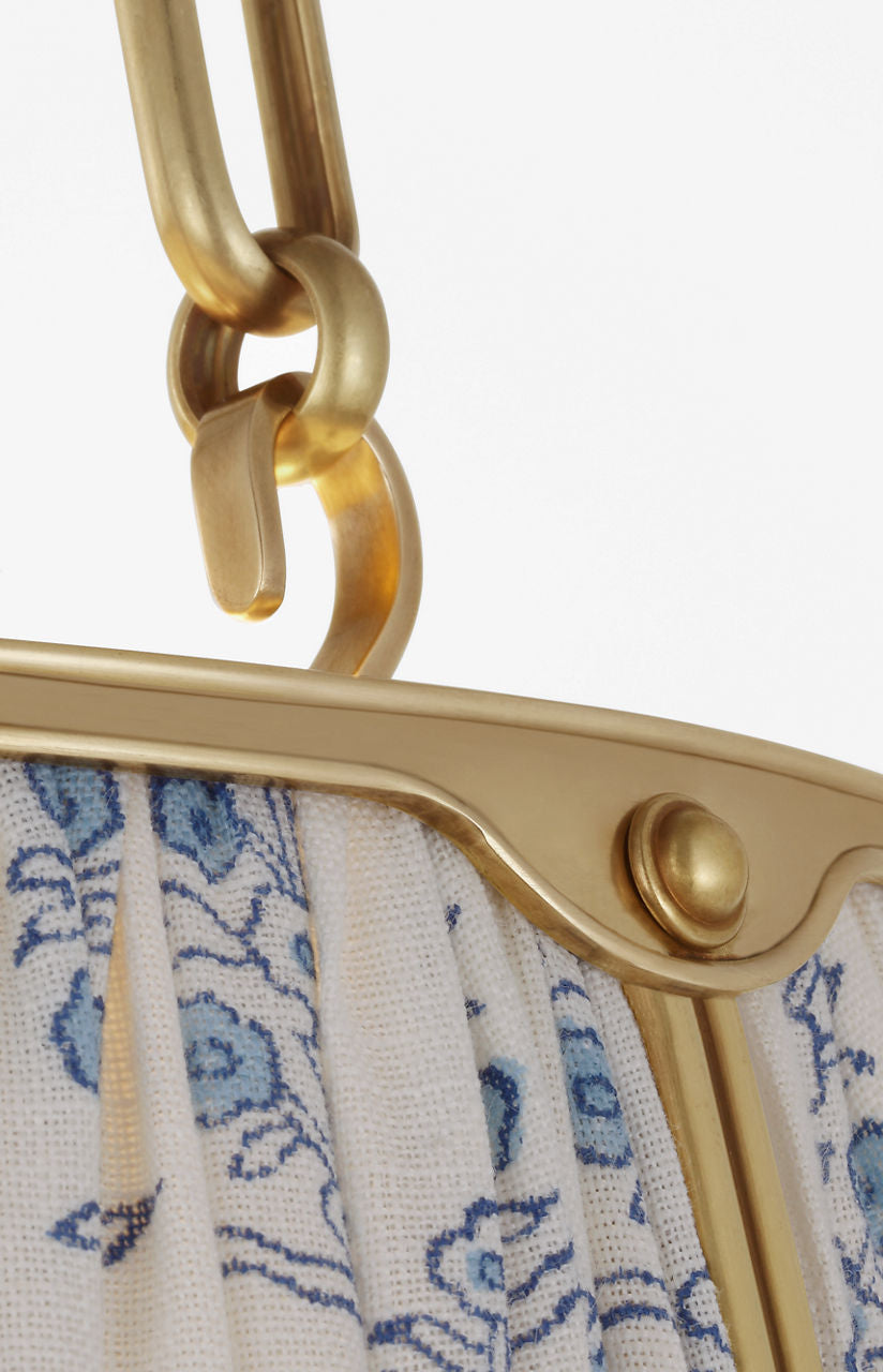 Allister 16" Hanging Shade | Hand-Rubbed Antique Brass | Schumacher Blue Aditi Pleated Shade