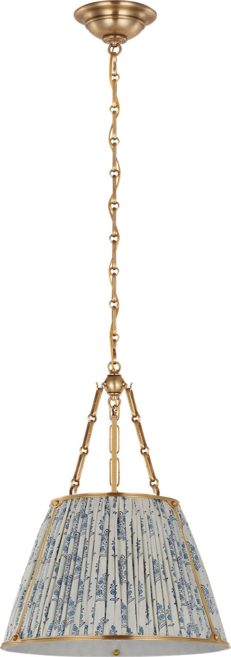 Allister 16" Hanging Shade | Hand-Rubbed Antique Brass | Schumacher Blue Aditi Pleated Shade