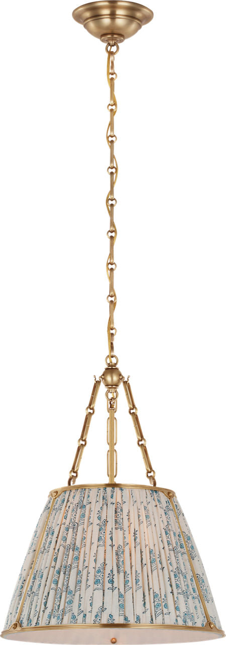 Allister 16" Hanging Shade | Hand-Rubbed Antique Brass | Schumacher Blue Aditi Pleated Shade