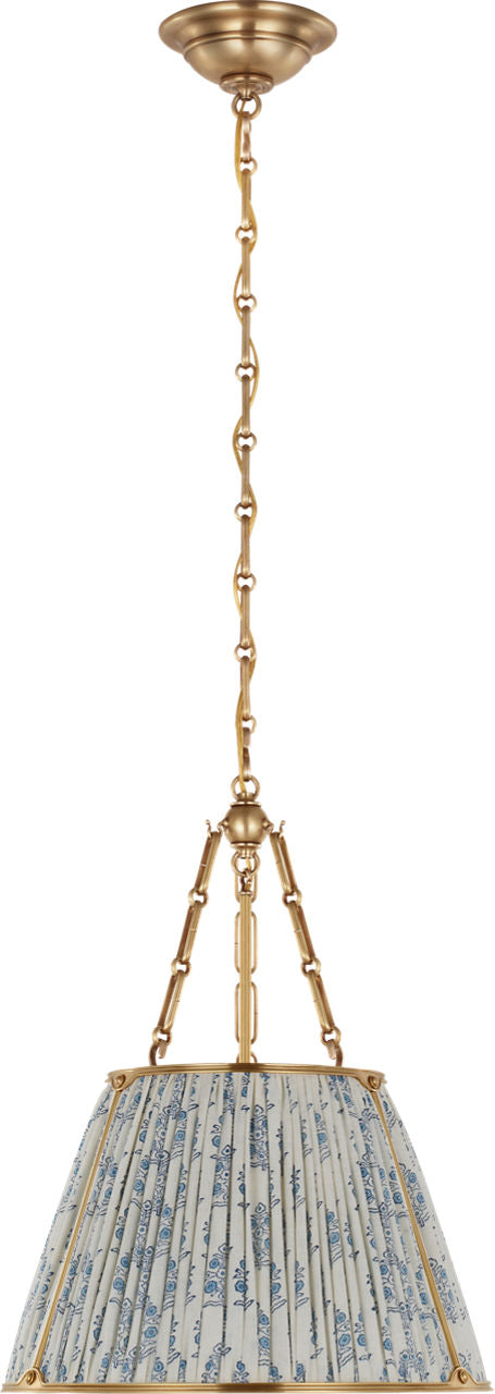 Allister 16" Hanging Shade | Hand-Rubbed Antique Brass | Schumacher Blue Aditi Pleated Shade