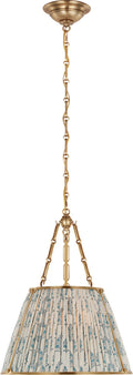 Allister 16" Hanging Shade | Hand-Rubbed Antique Brass | Schumacher Blue Aditi Pleated Shade