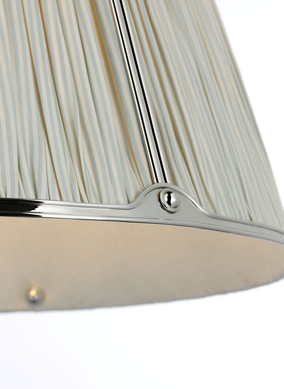 Allister 16" Hanging Shade | Polished Nickel | Schumacher Blue Charee Stripe Pleated Shade