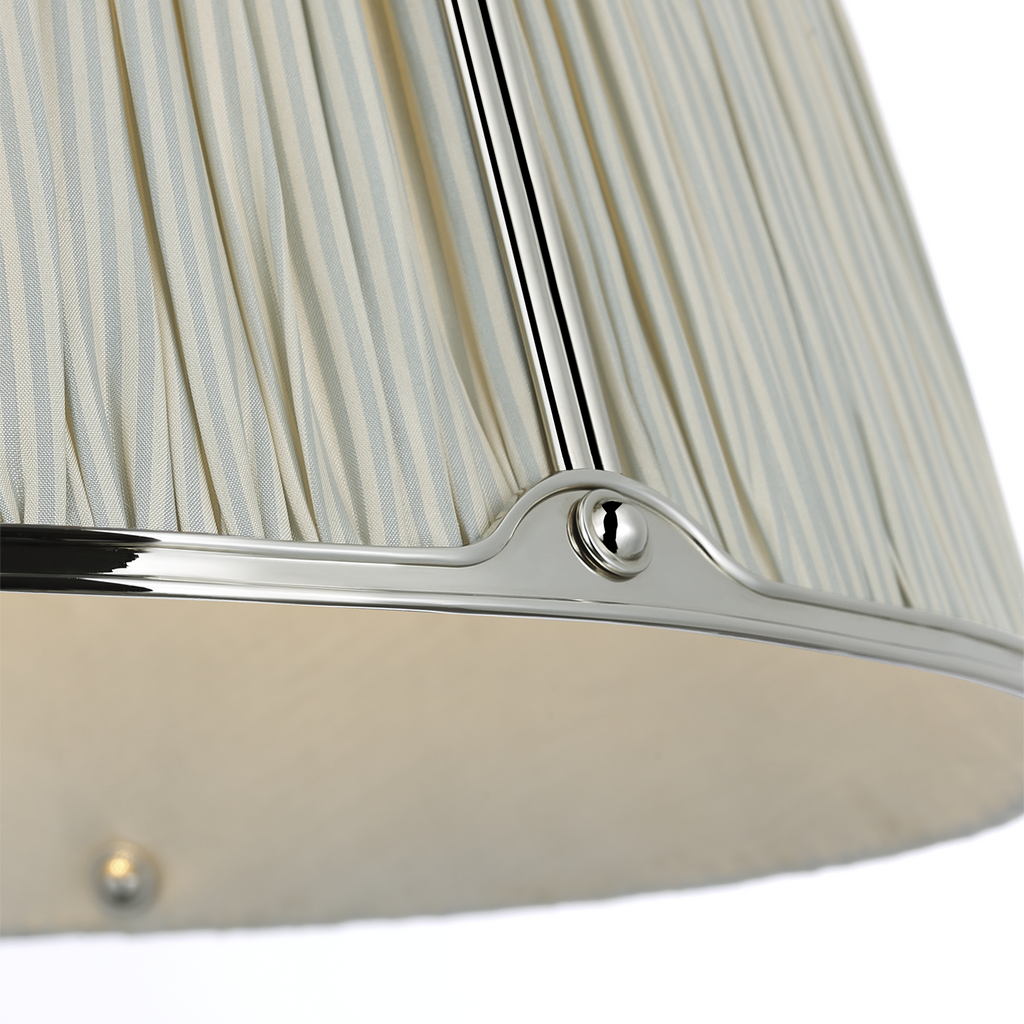 Allister 16" Hanging Shade | Polished Nickel | Schumacher Blue Charee Stripe Pleated Shade