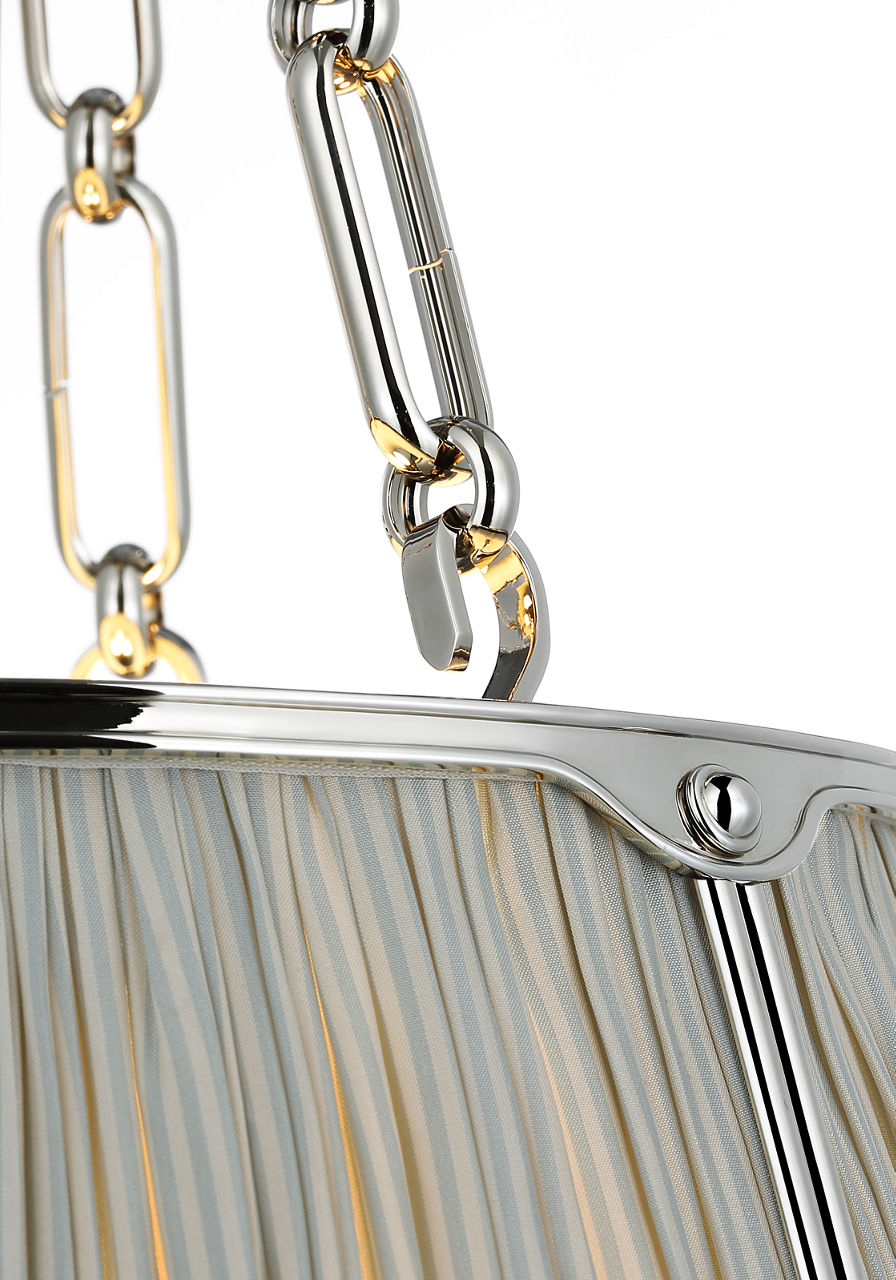 Allister 16" Hanging Shade | Polished Nickel | Schumacher Blue Charee Stripe Pleated Shade