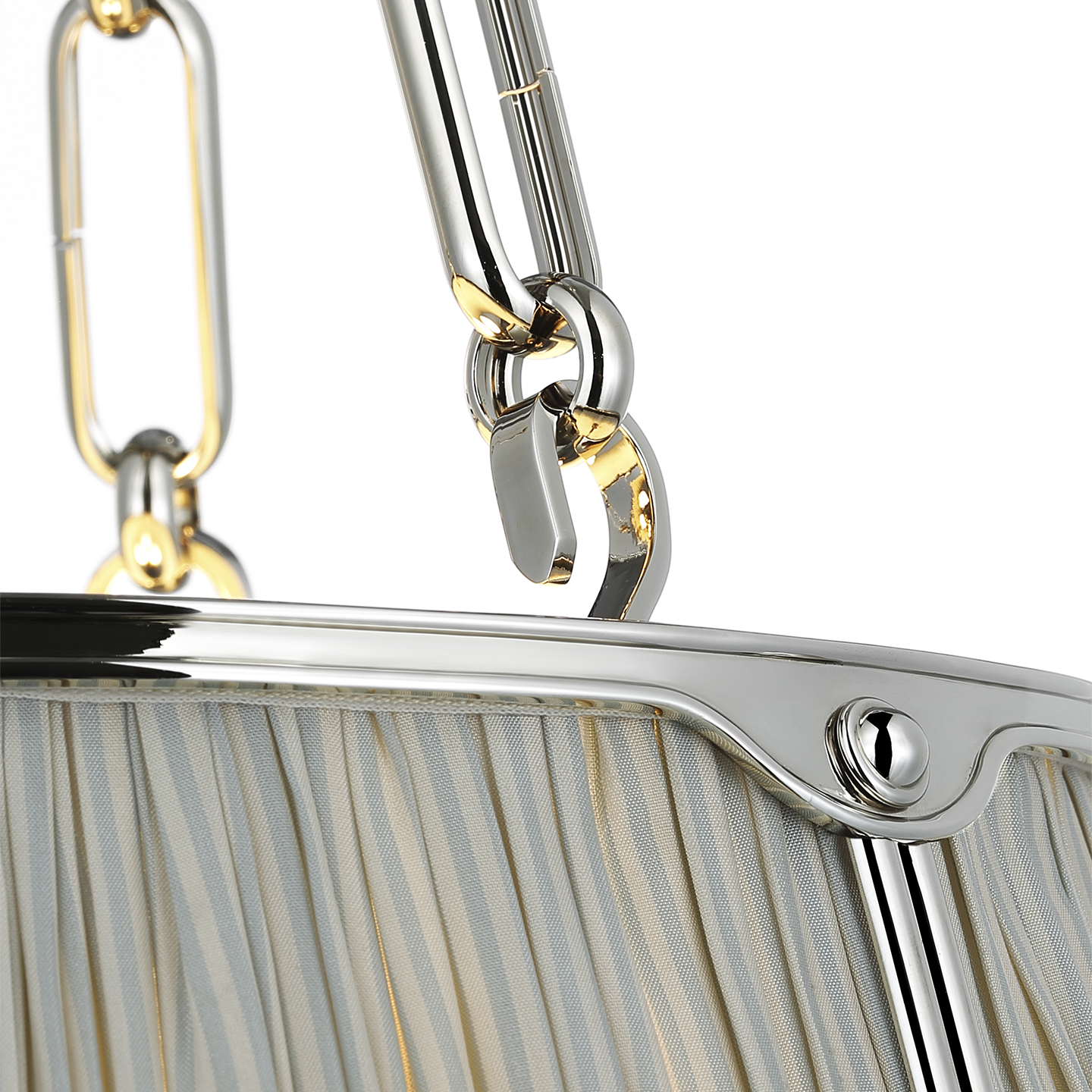 Allister 16" Hanging Shade | Polished Nickel | Schumacher Blue Charee Stripe Pleated Shade