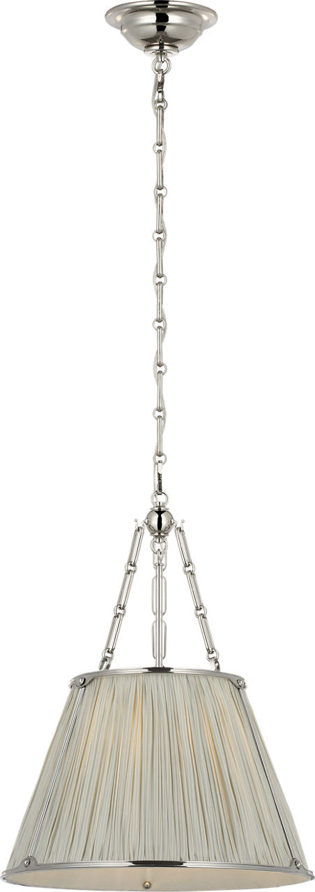 Allister 16" Hanging Shade | Polished Nickel | Schumacher Blue Charee Stripe Pleated Shade