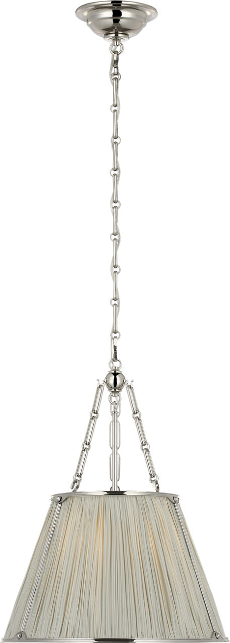 Allister 16" Hanging Shade | Polished Nickel | Schumacher Blue Charee Stripe Pleated Shade