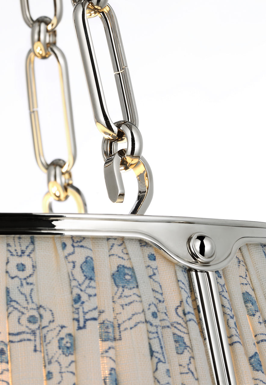 Allister 16" Hanging Shade | Polished Nickel | Schumacher Blue Aditi Pleated Shade