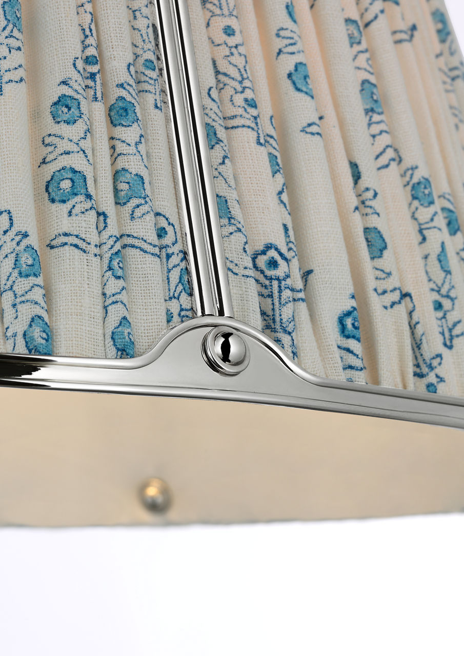 Allister 16" Hanging Shade | Polished Nickel | Schumacher Blue Aditi Pleated Shade