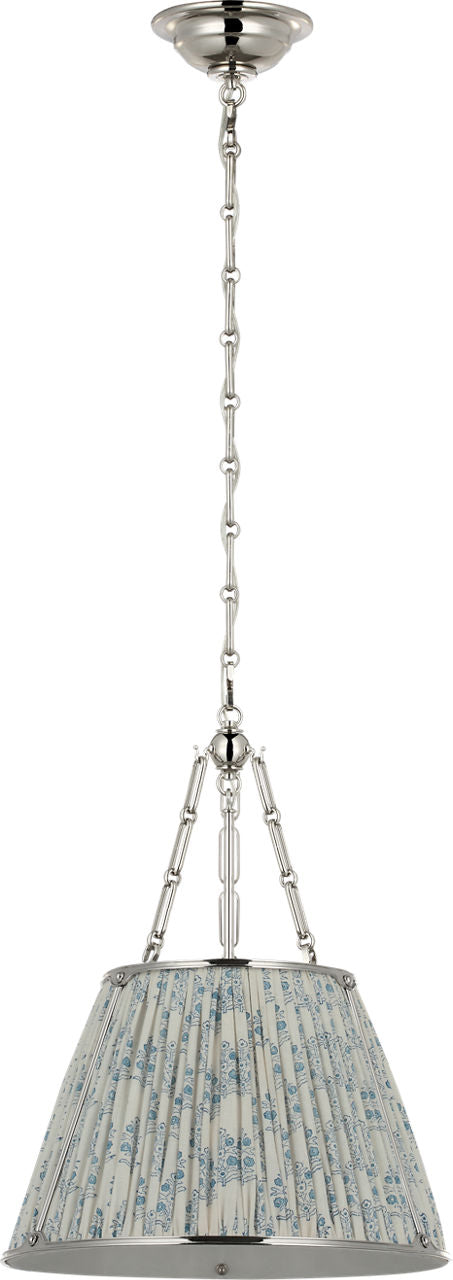 Allister 16" Hanging Shade | Polished Nickel | Schumacher Blue Aditi Pleated Shade