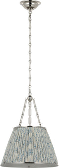 Allister 16" Hanging Shade | Polished Nickel | Schumacher Blue Aditi Pleated Shade