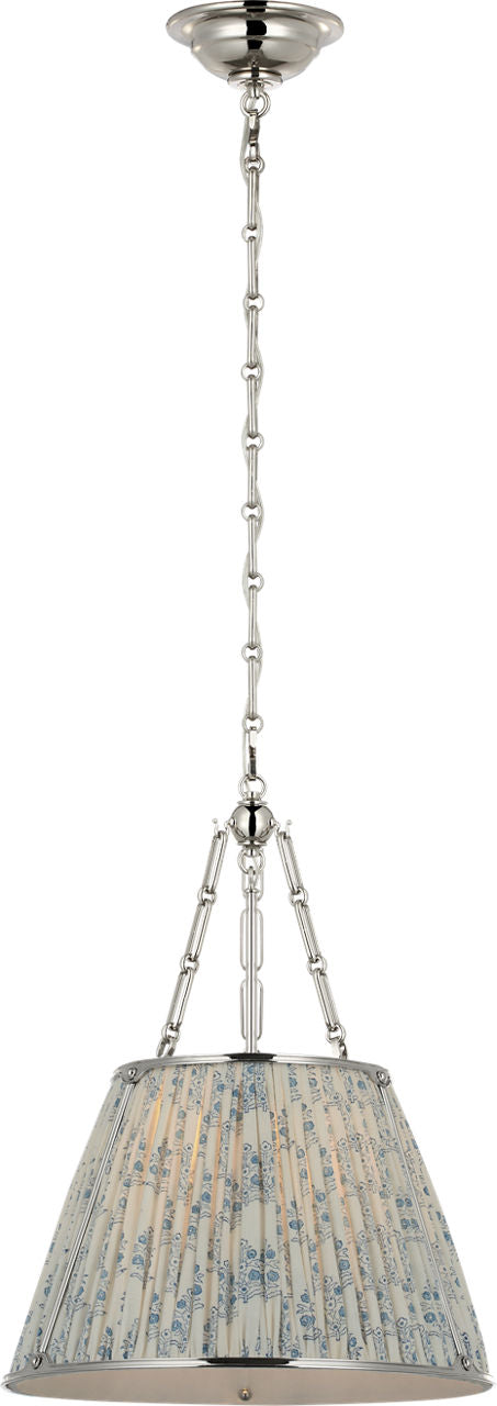 Allister 16" Hanging Shade | Polished Nickel | Schumacher Blue Aditi Pleated Shade
