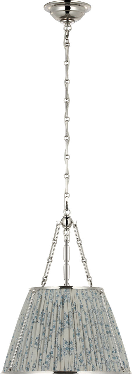 Allister 16" Hanging Shade | Polished Nickel | Schumacher Blue Aditi Pleated Shade