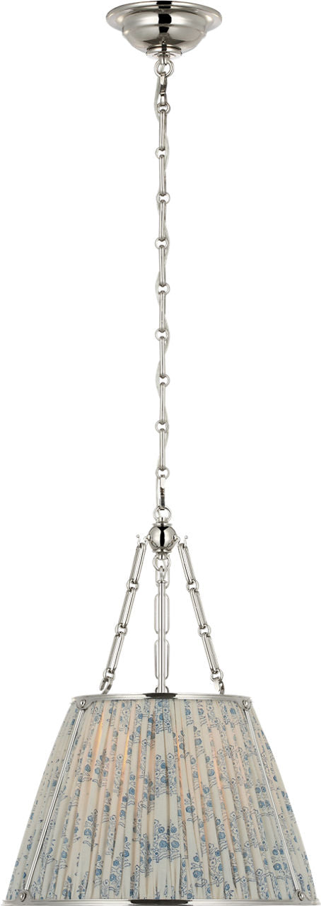 Allister 16" Hanging Shade | Polished Nickel | Schumacher Blue Aditi Pleated Shade