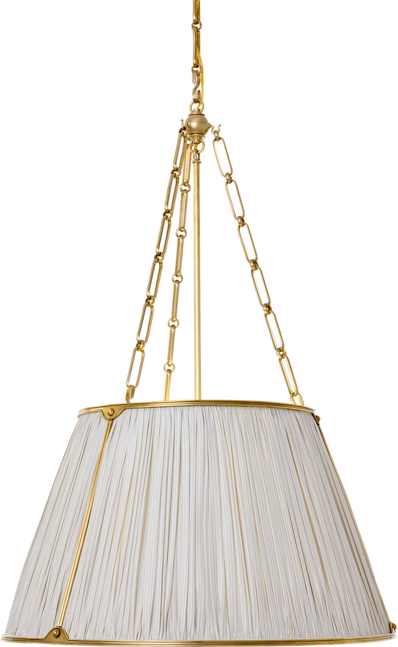 Allister 21" Hanging Shade | Hand-Rubbed Antique Brass | Schumacher Blue Charee Stripe Pleated Shade