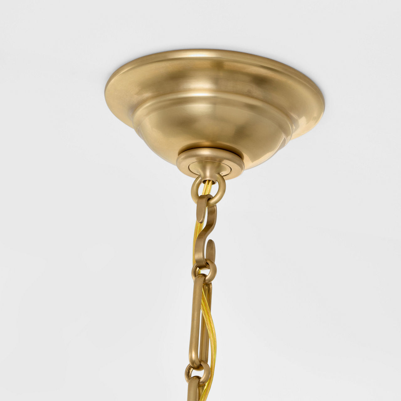 Allister 21" Hanging Shade | Hand-Rubbed Antique Brass | Schumacher Blue Charee Stripe Pleated Shade