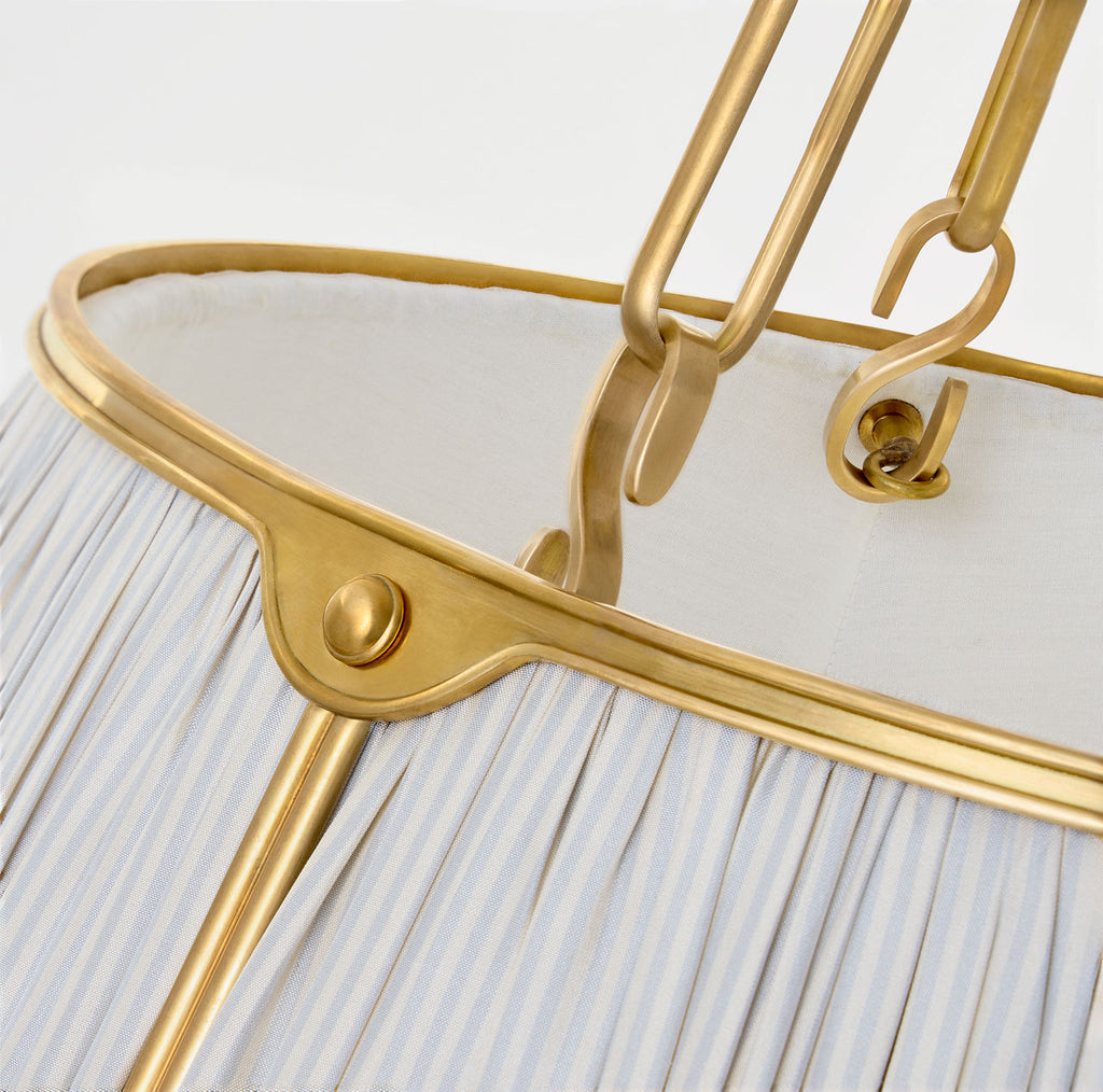 Allister 21" Hanging Shade | Hand-Rubbed Antique Brass | Schumacher Blue Charee Stripe Pleated Shade