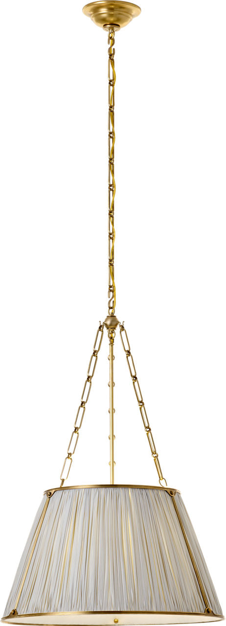 Allister 21" Hanging Shade | Hand-Rubbed Antique Brass | Schumacher Blue Charee Stripe Pleated Shade