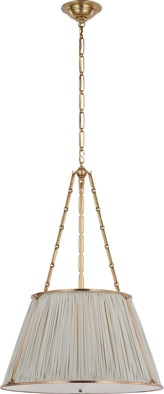 Allister 21" Hanging Shade | Hand-Rubbed Antique Brass | Schumacher Blue Charee Stripe Pleated Shade