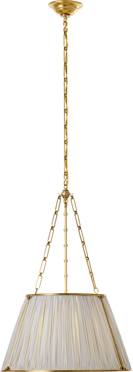 Allister 21" Hanging Shade | Hand-Rubbed Antique Brass | Schumacher Blue Charee Stripe Pleated Shade